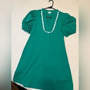 TCEC Green Midi Dress with White Scallop Neckline